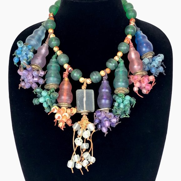 Chunky Multicolor Artisan Sea-Glass Necklace - Picture 2 of 10